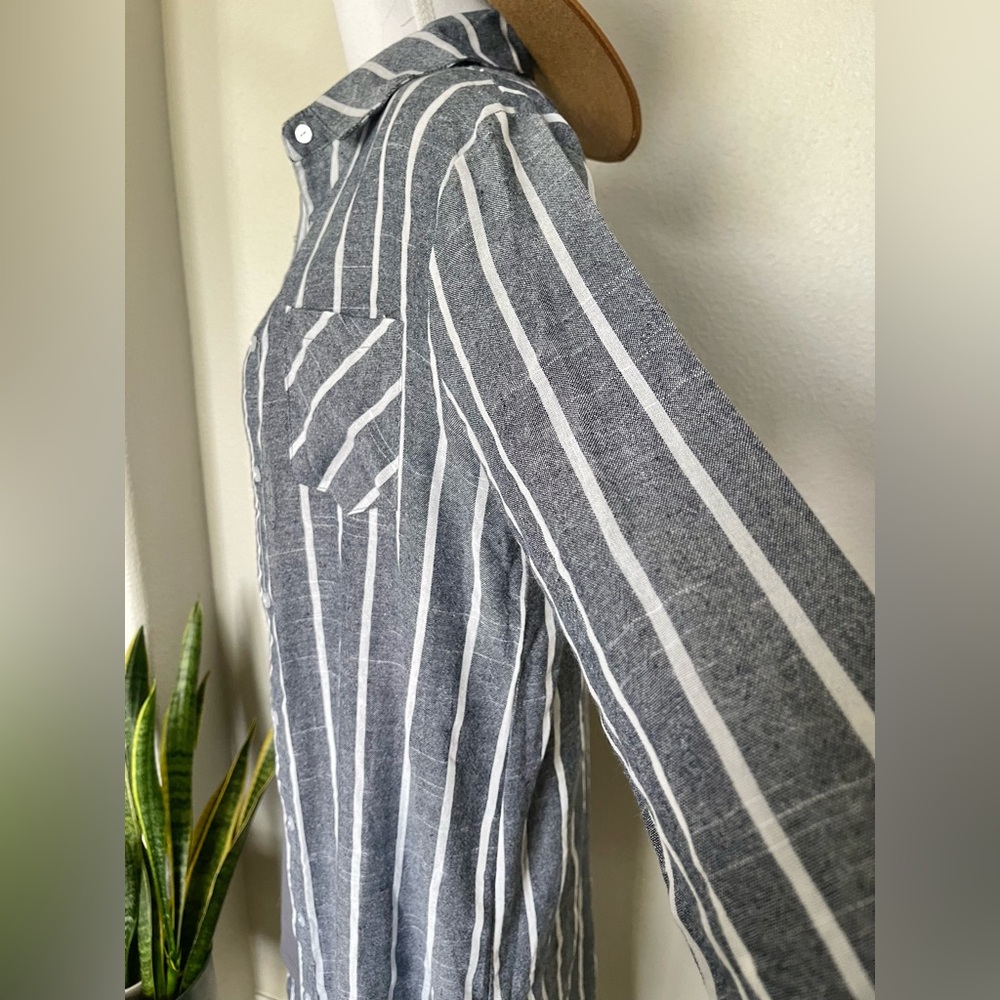 New - Striped Blue & White Sheer Swim Cover Up / Kimono / Button Up Shirt Dress - Picture 7 of 14